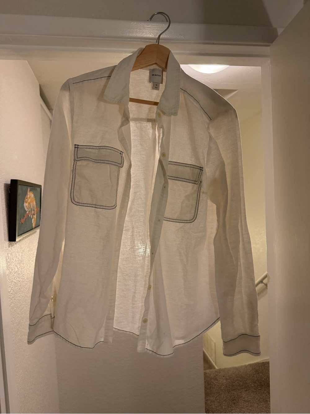 Light Cream Women’s Button-Up Shirt with Contrast Stitching